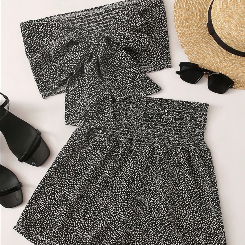 SHEIN Bow Tie Top and High Waisted Shorts